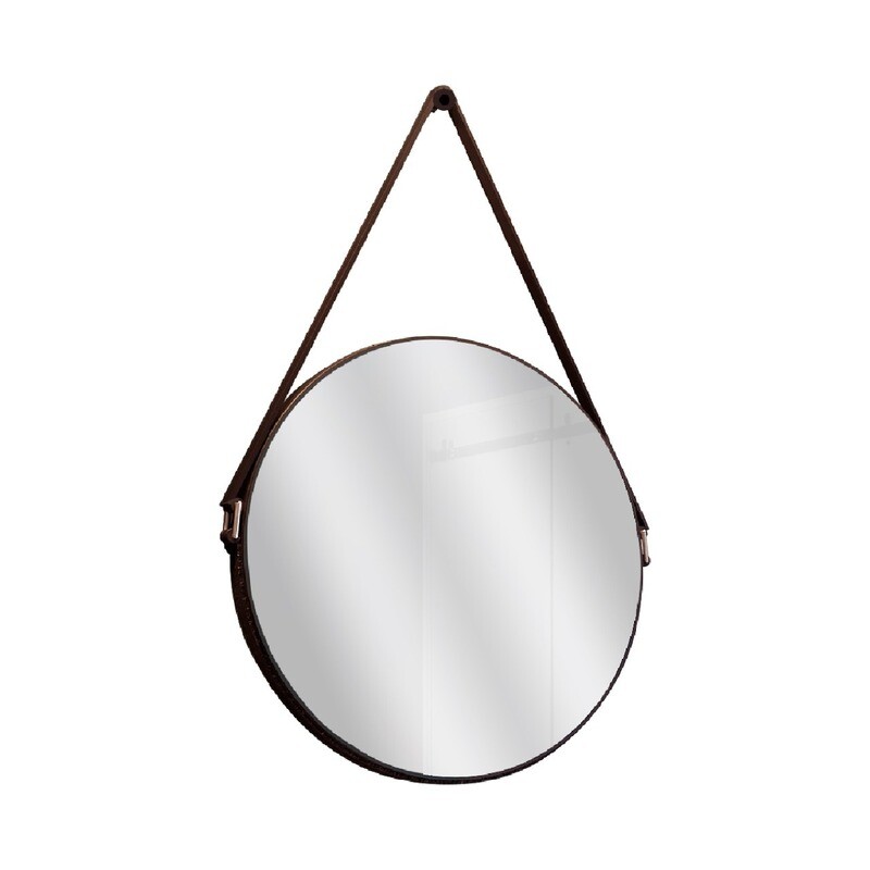 THAMES ROUND MIRROR W/ LEATHER STRAP BLACK