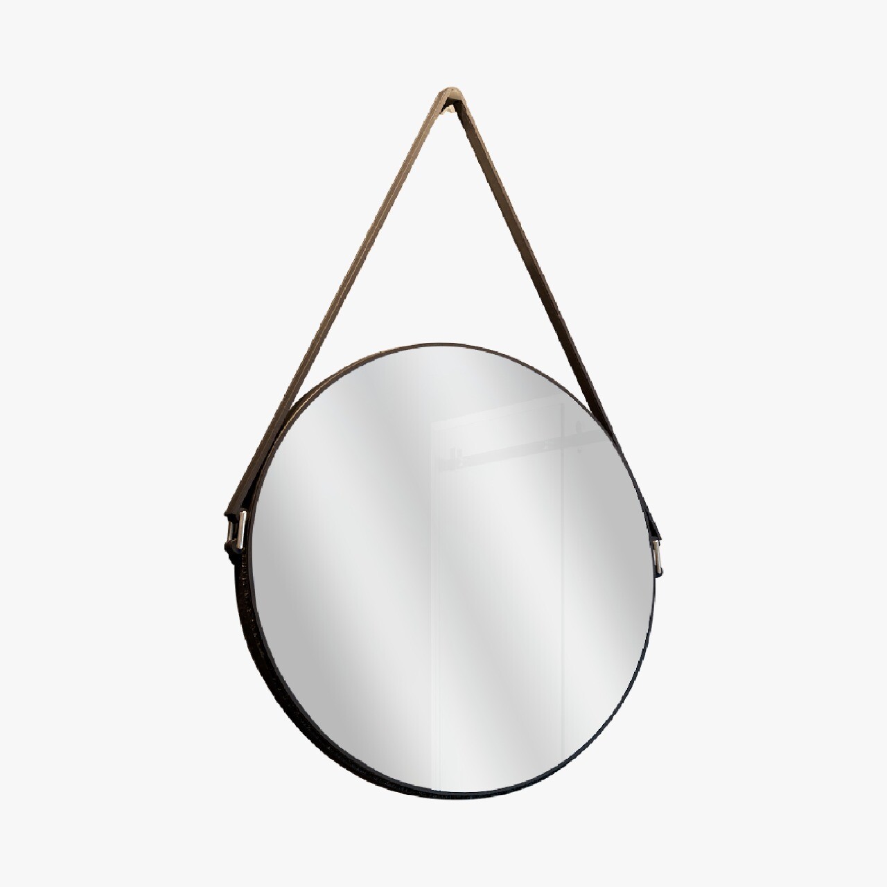 THAMES ROUND MIRROR W/ LEATHER STRAP BROWN