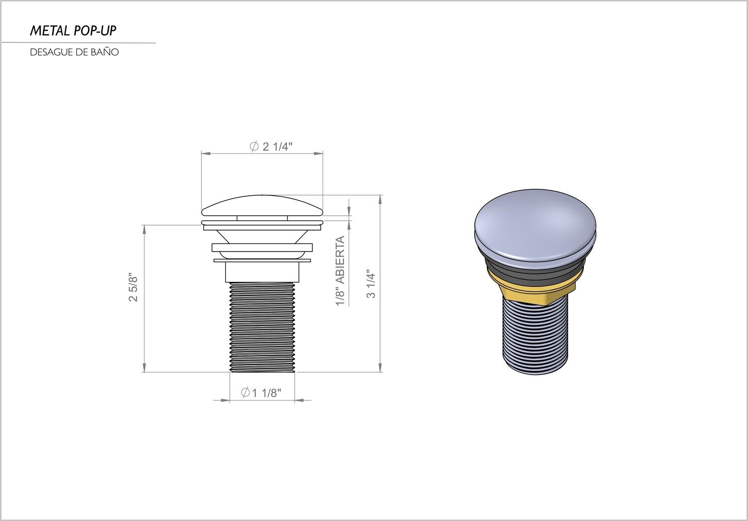 METAL POP-UP BATHROOM SINK DRAIN