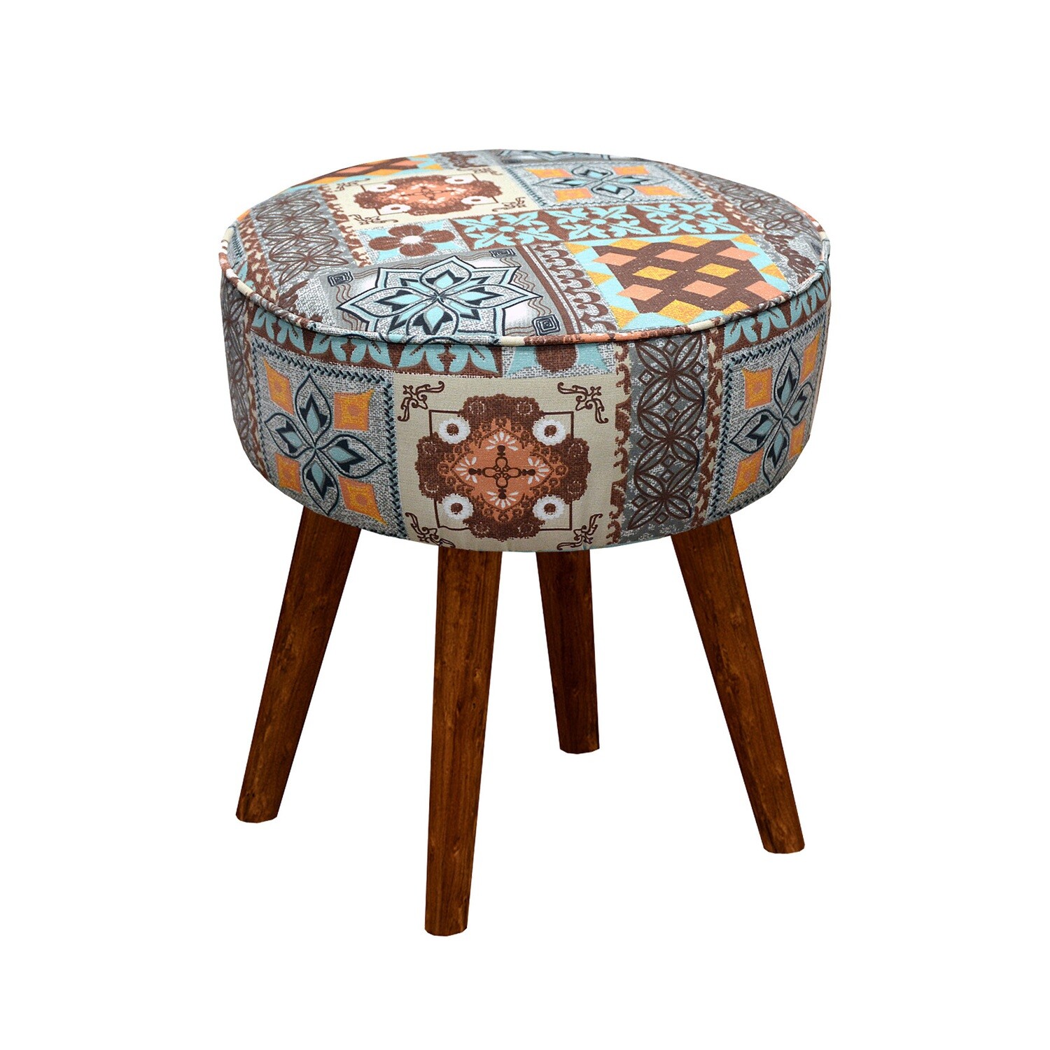 MISSISSIPPI ROUND OTTOMAN BLUE INDIAN