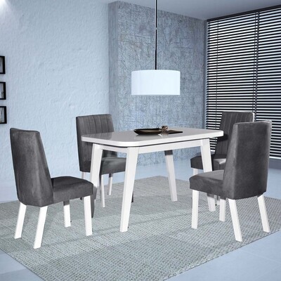 BERKELEY WHITE DINING SET 5-PCS, BERKELEY TABLE WHITE AND 4 BERKELEY CHAIRS WHITE/GRAY