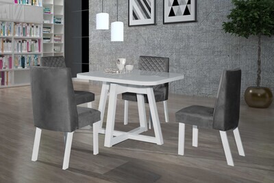 PITTSBURGH WHITE DINING SET 5-PCS, PITTSBURGH TABLE WHITE AND 4 PITTSBURGH CHAIRS WHITE/GRAY