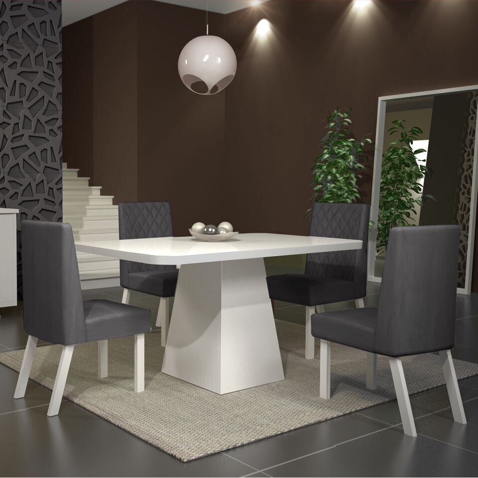 PORTLAND/DALLAS WHITE/GRAY DINING SET 5-PCS, PORTLAND TABLE WHITE AND 4 DALLAS CHAIRS WHITE/GRAY