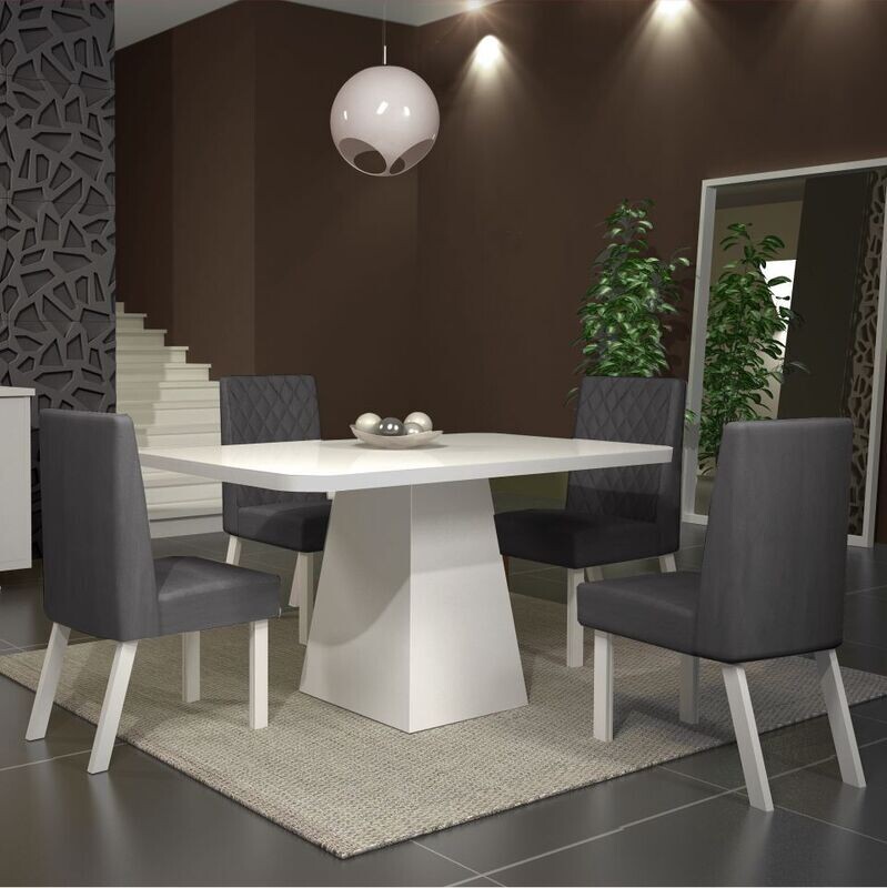 PORTLAND/DALLAS WHITE/GRAY DINING SET 5-PCS, PORTLAND TABLE WHITE AND 4 DALLAS CHAIRS WHITE/GRAY