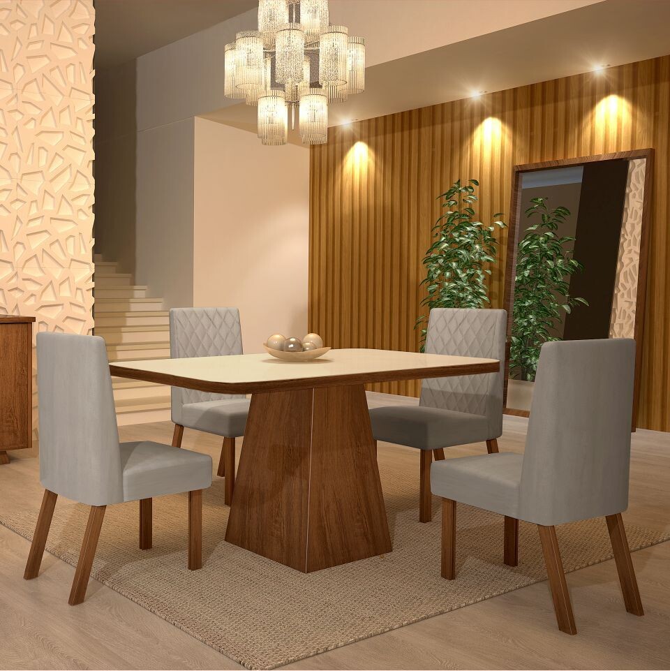 PORTLAND/DALLAS AMENDOA/OFF/WARM SAND DINING SET 5-PCS, PORTLAND TABLE AMENDOA/OFF AND 4 DALLAS CHAIRS AMENDOA/WARM SAND