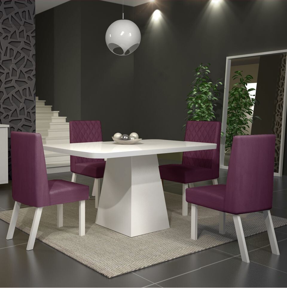 PORTLAND/DALLAS WHITE/BURGUNDY DINING SET 5-PCS, PORTLAND TABLE WHITE AND 4 DALLAS CHAIRS WHITE/BURGUNDY