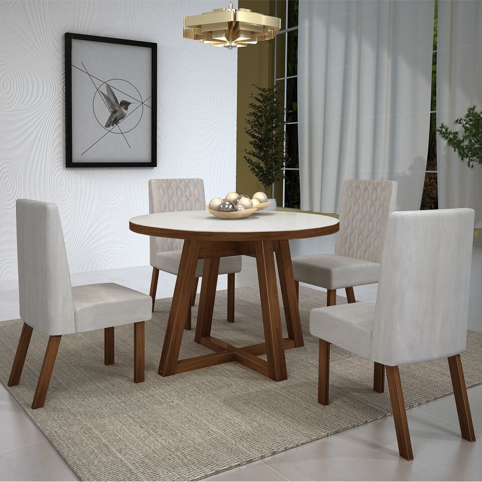 PHOENIX AMENDOA/OFF/WARM SAND DINING SET 5-PCS, PHOENIX TABLE AMENDOA/OFF AND 4 PHOENIX CHAIRS AMENDOA/WARM SAND
