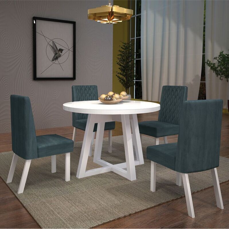 PHOENIX WHITE/MIDNIGHT BLUE DINING SET 5-PCS, PHOENIX TABLE WHITE AND 4 PHOENIX CHAIRS WHITE/MIDNIGHT BLUE