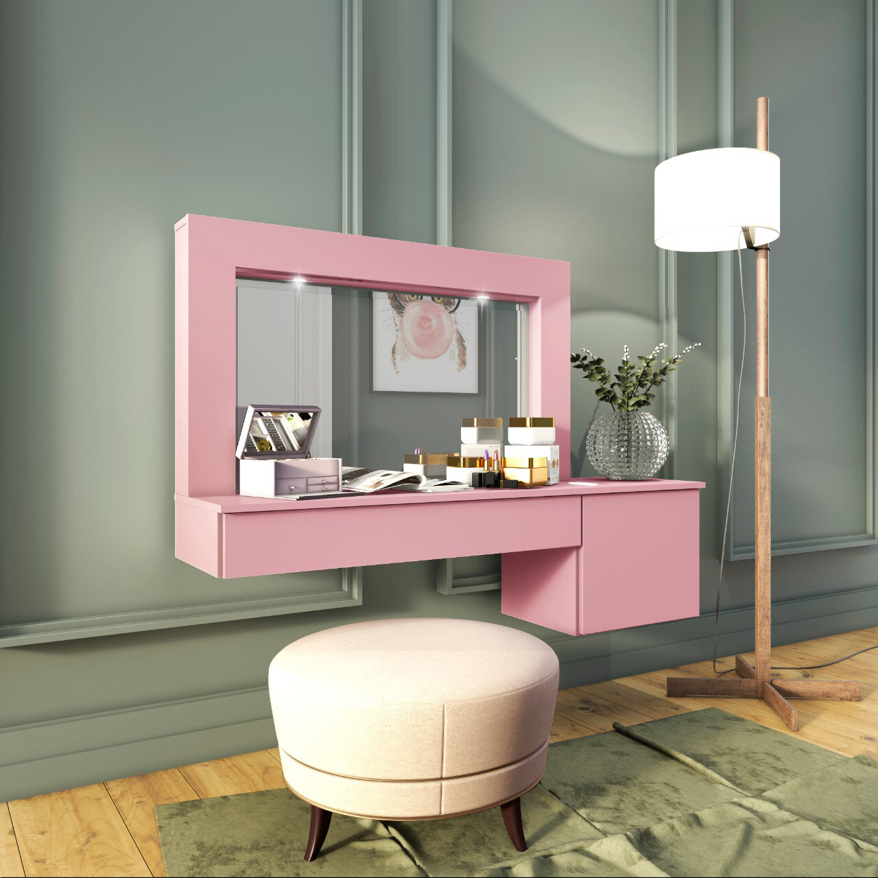 ADRIANA MAKEUP VANITY TABLE PINK