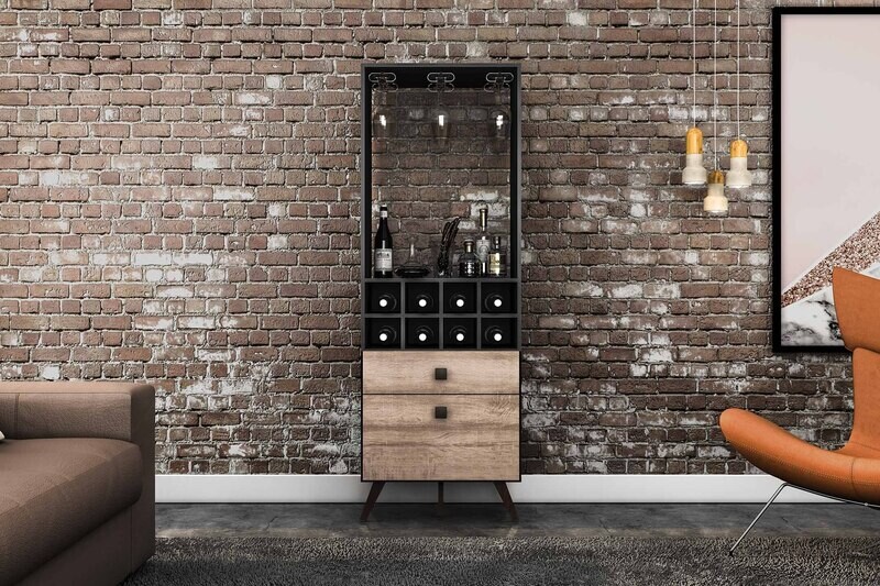 IRELAND BAR CABINET BLACK/RUSTIC