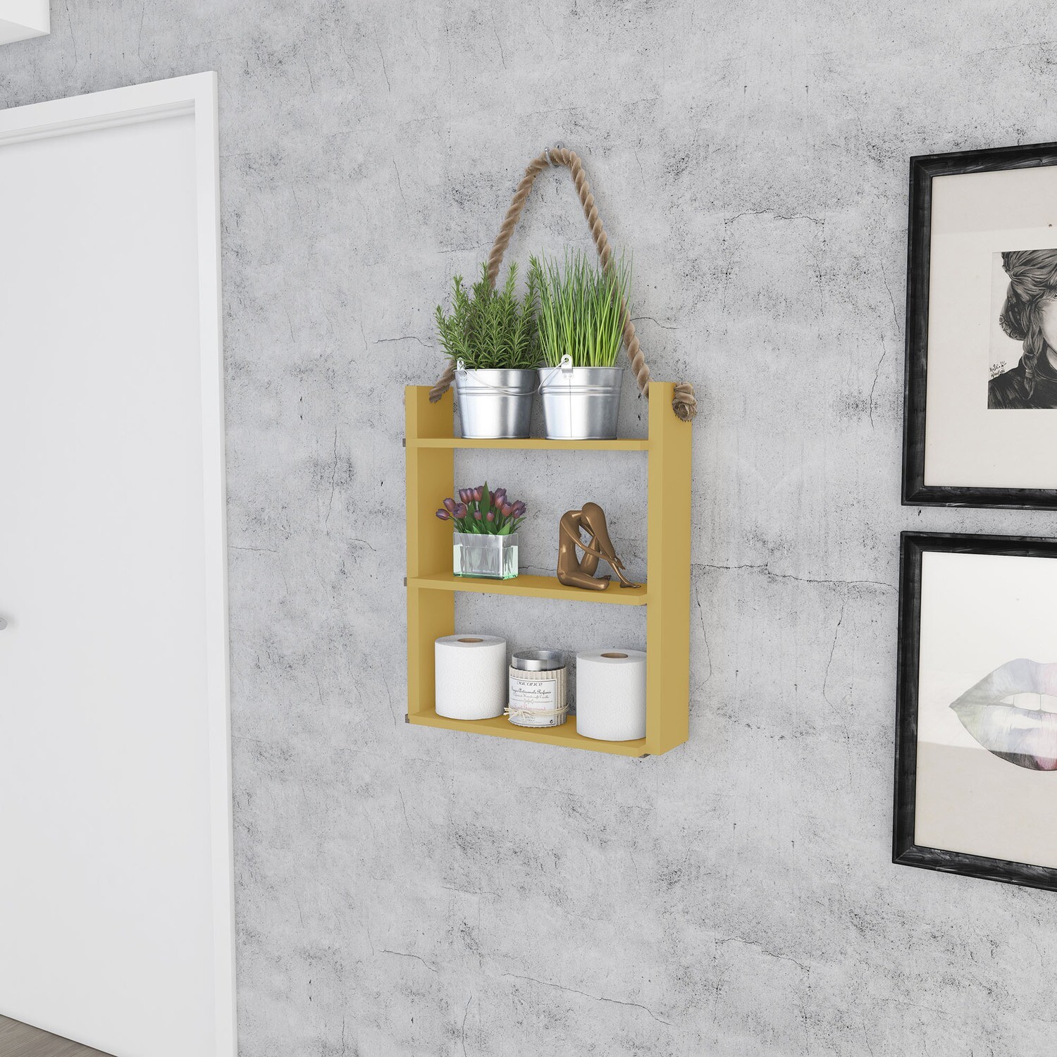 LINDEN HANGING ROPE SHELF YELLOW