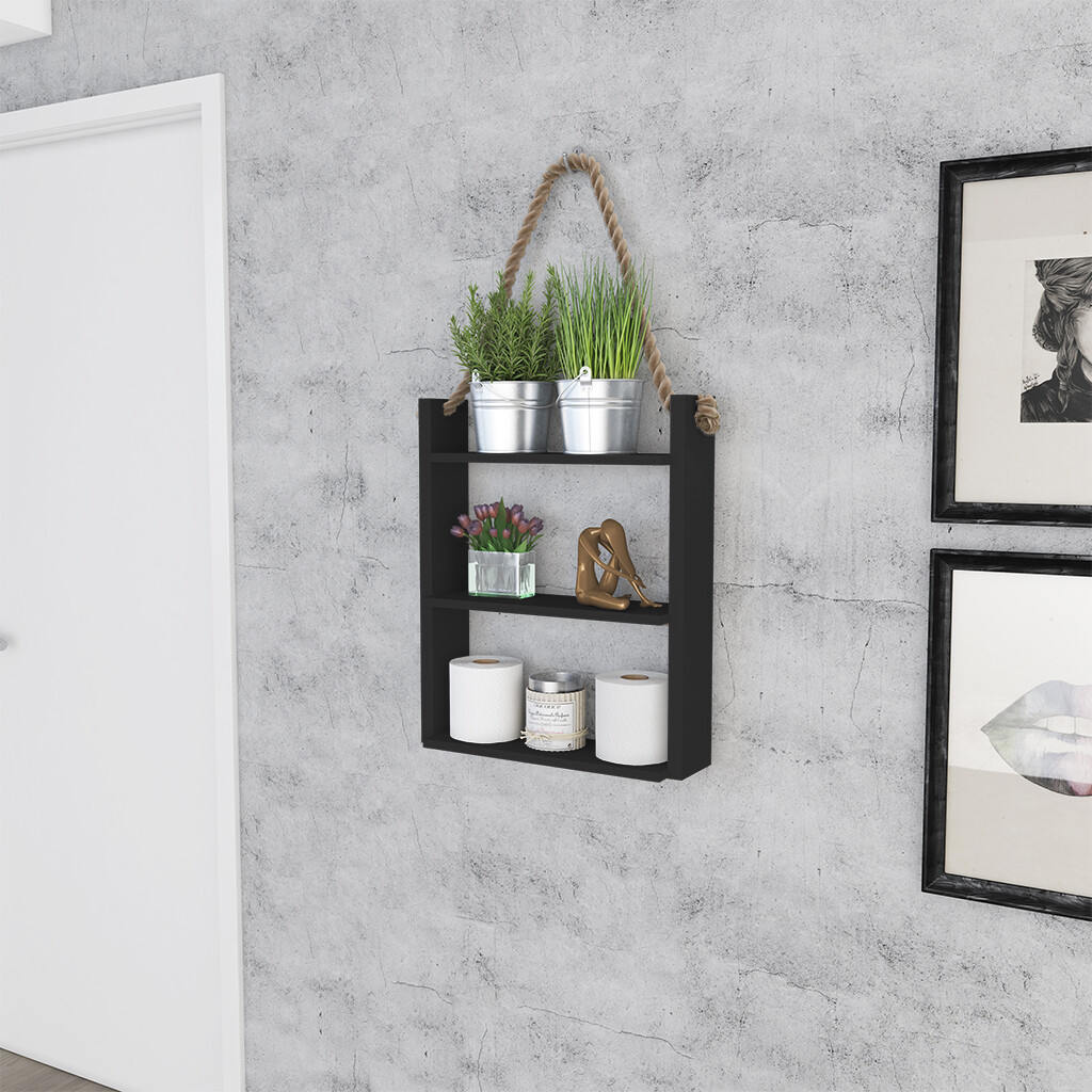 LINDEN HANGING ROPE SHELF BLACK