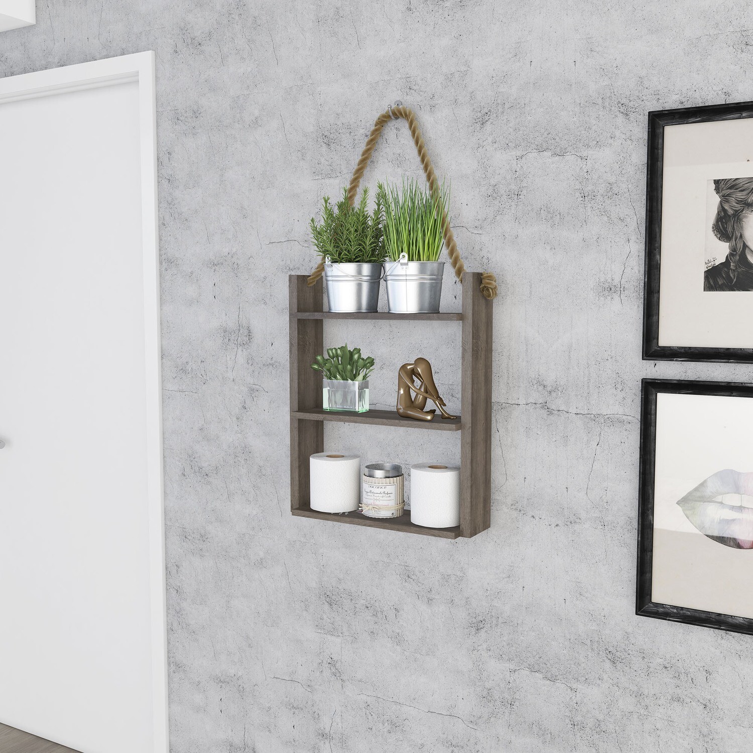 LINDEN HANGING ROPE SHELF RUSTIC