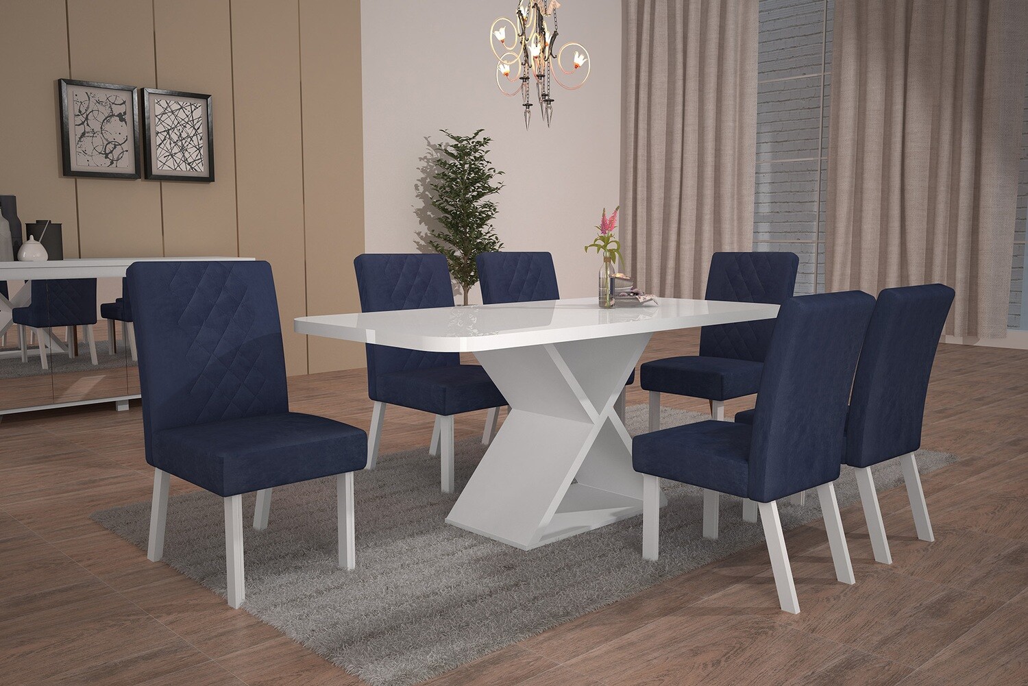 HAMPTON WHITE ROYAL NAVY BLUE DINING SET 5 PCS HAMPTON TABLE