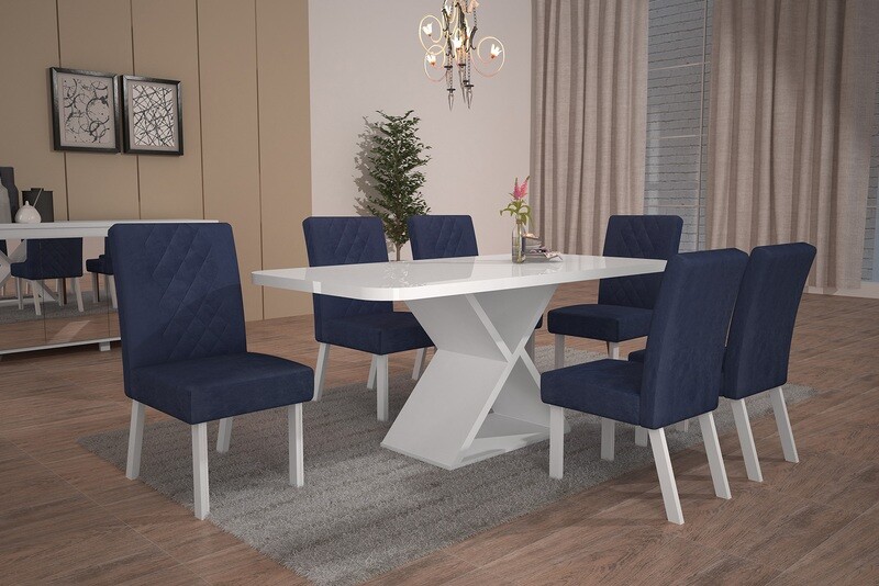 HAMPTON/WHITE/ROYAL NAVY BLUE DINING SET 5-PCS, HAMPTON TABLE WHITE AND 4 HAMPTON CHAIRS WHITE/ROYAL NAVY BLUE