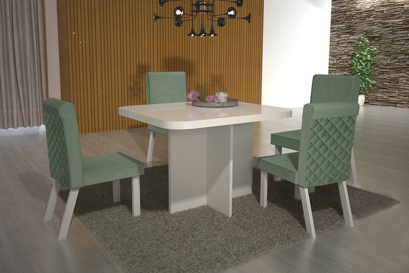 39 IN. BROOKLYN/WHITE/MINT DINING SET 5-PCS, 39 IN. BROOKLYN TABLE WHITE AND 4 BROOKLYN CHAIRS WHITE/MINT