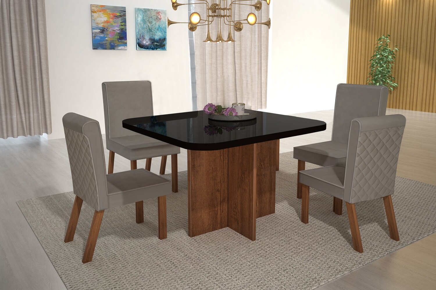 39 IN. BROOKLYN/AMENDOA/BLACK/SAGE GREEN DINING SET 5-PCS, 39 IN. BROOKLYN TABLE AMENDOA/BLACK AND 4 BROOKLYN CHAIRS AMENDOA/SAGE GREEN