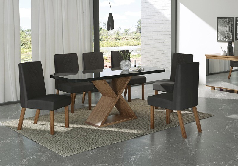 HAMPTON/AMENDOA/BLACK DINING SET 5-PCS, HAMPTON TABLE AMENDOA/BLACK AND 4 HAMPTON CHAIRS AMENDOA/BLACK