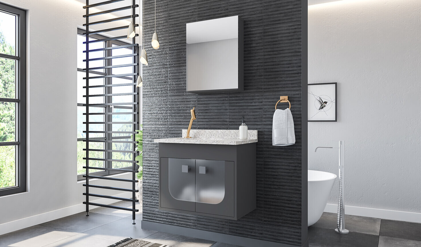 SANTORINI WALL MOUNT VANITY SET DARK GRAY