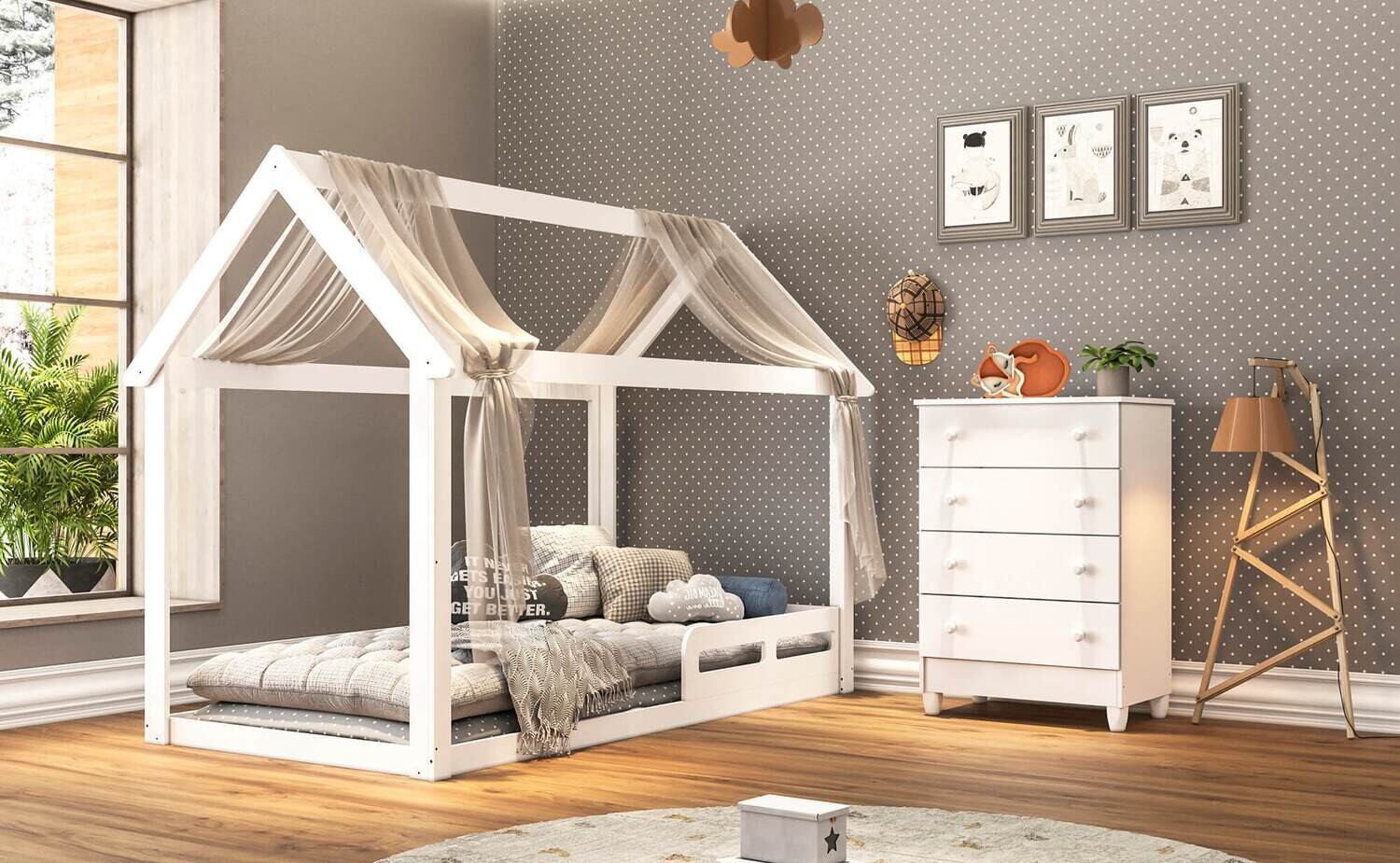 GIULIA TWIN CANOPY BED WHITE
