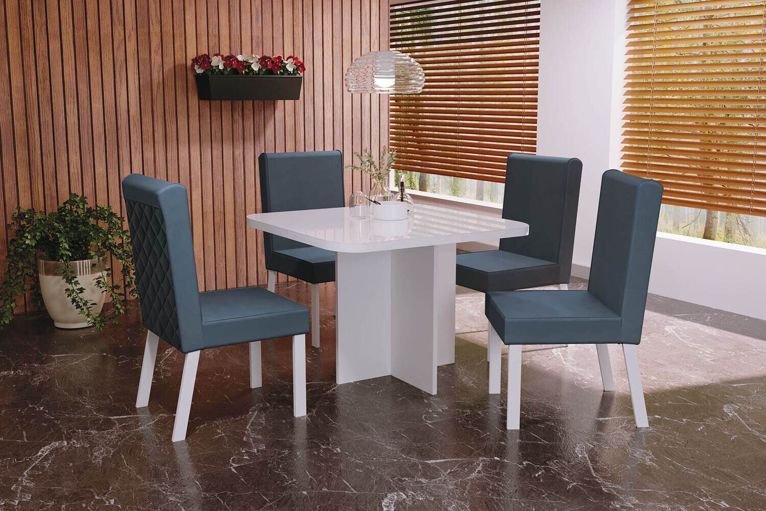 39 IN. BROOKLYN/WHITE/MIDNIGHT BLUE DINING SET 5-PCS, 39 IN. BROOKLYN TABLE WHITE AND 4 BROOKLYN CHAIRS WHITE/MIDNIGHT BLUE
