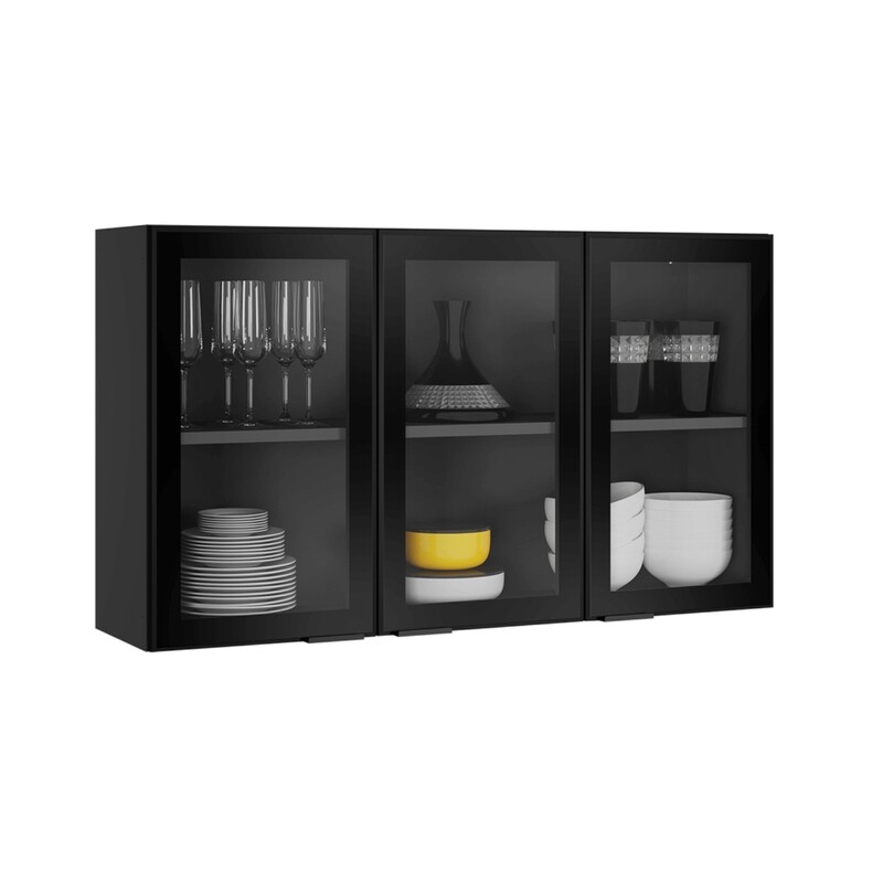 MUNICH 3-GLASS DOOR WALL CABINET NEW BLACK/GRAPHITE MUNICH 3-GLASS DOOR WALL CABINET NEW BLACK/GRAPHITE
