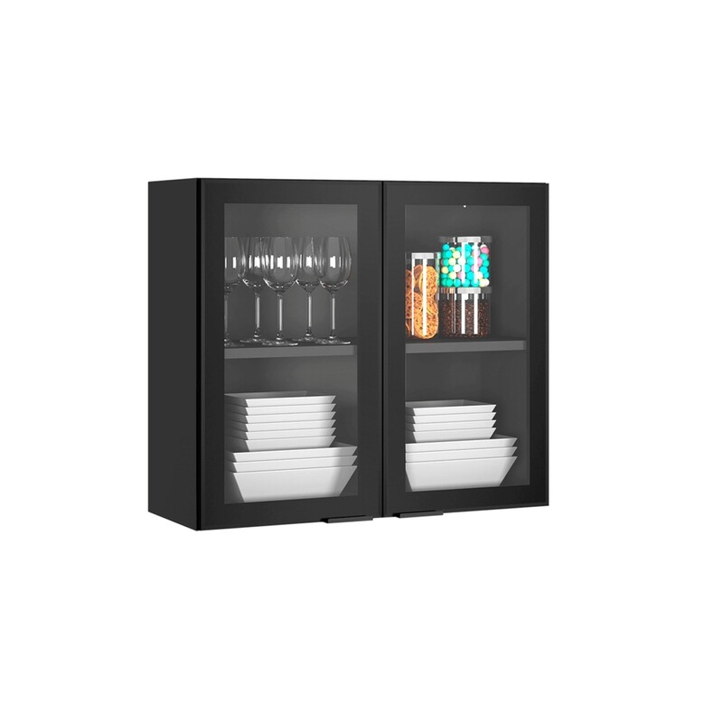 MUNICH 2-GLASS DOOR WALL CABINET NEW BLACK/GRAPHITE