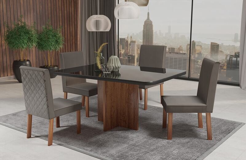 51 IN. BROOKLYN/AMENDOA/BLACK/SAGE GREEN DINING SET 5-PCS, 51 IN. BROOKLYN TABLE AMENDOA/BLACK AND 4 BROOKLYN CHAIRS AMENDOA/SAGE GREEN