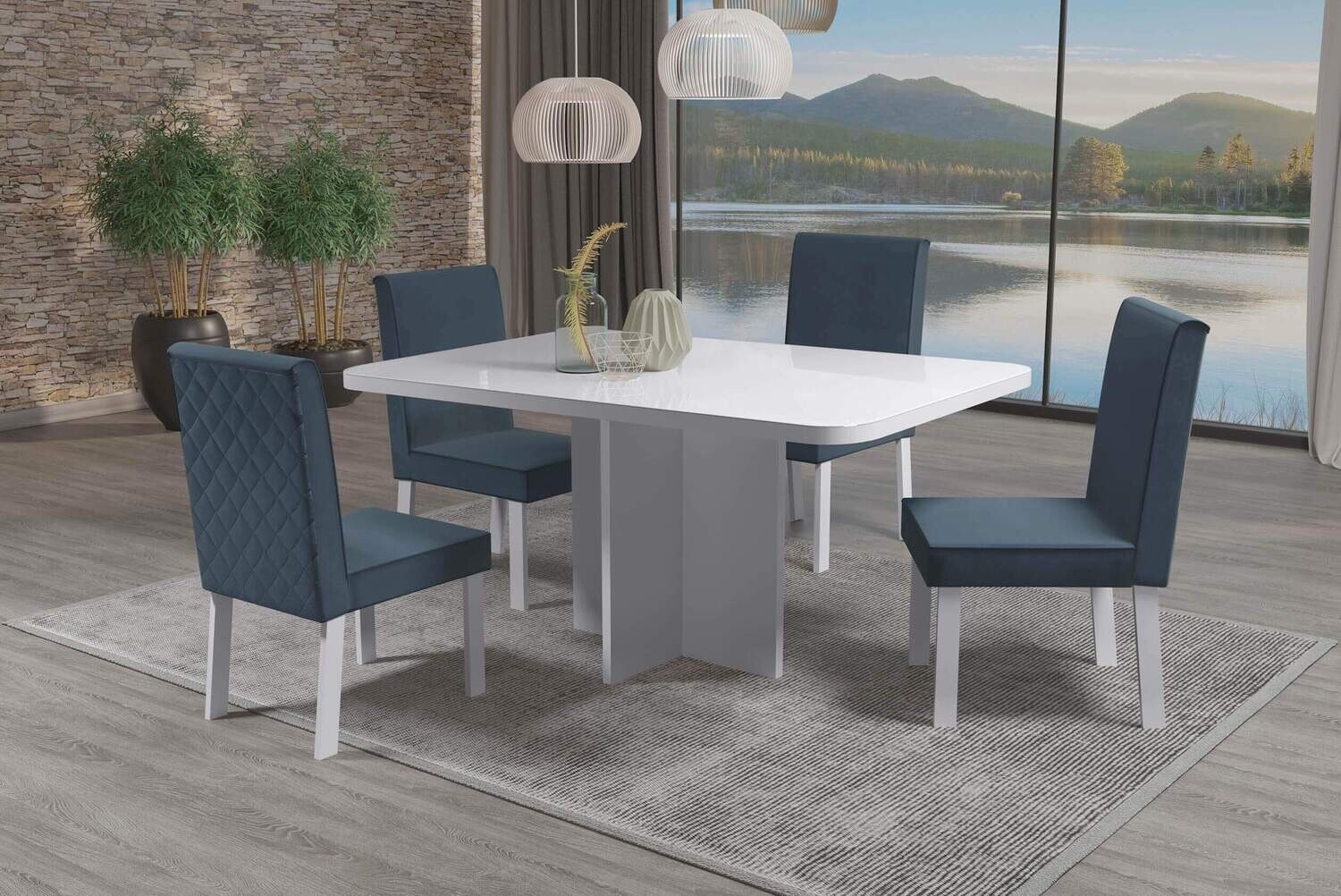 51 IN. BROOKLYN/WHITE/MIDNIGHT BLUE DINING SET 5-PCS, 51 IN. BROOKLYN TABLE WHITE AND 4 BROOKLYN CHAIRS WHITE/MIDNIGHT BLUE