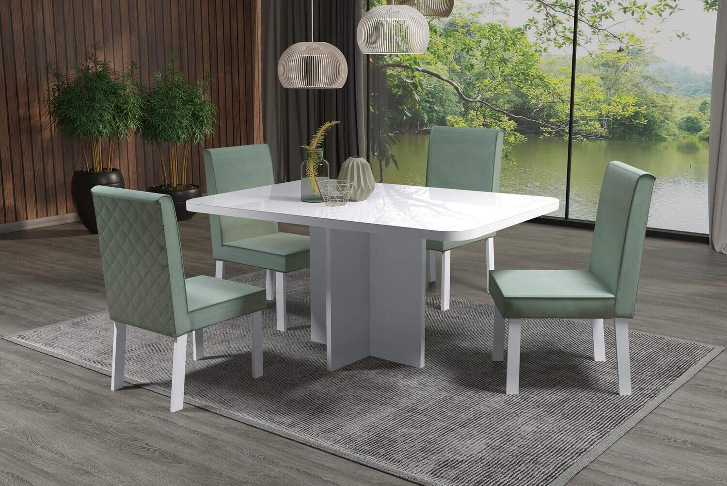 51 IN. BROOKLYN/WHITE/MINT DINING SET 5-PCS, 51 IN. BROOKLYN TABLE WHITE AND 4 BROOKLYN CHAIRS WHITE/MINT
