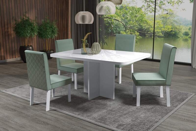 51 IN. BROOKLYN/WHITE/MINT DINING SET 5-PCS, 51 IN. BROOKLYN TABLE WHITE AND 4 BROOKLYN CHAIRS WHITE/MINT
