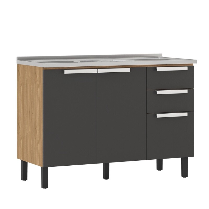 BERLIN COMBO 2-PCS SINK BASE CABINET GRAPHITE/ASH + DOUBLE BOWL SINK