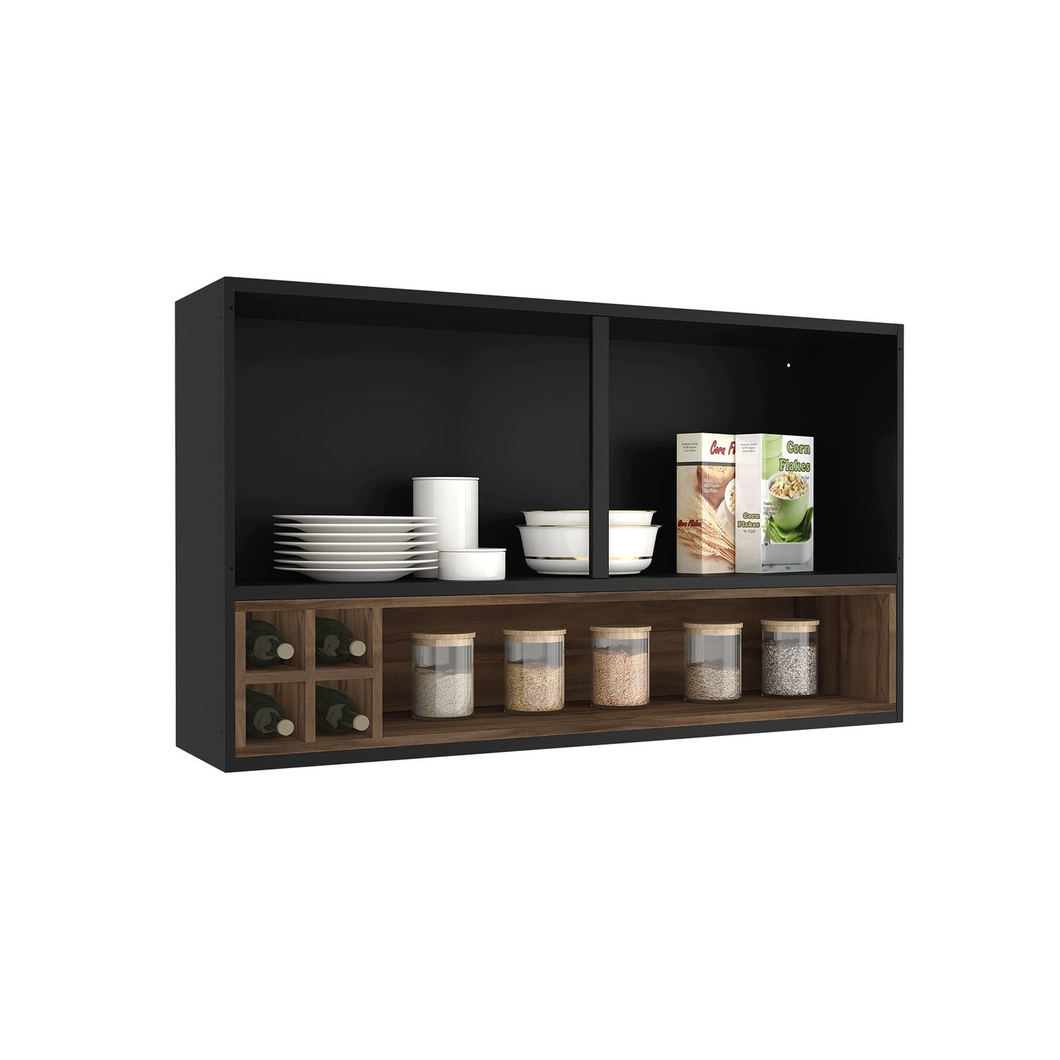 MUNICH 2-DOOR WALL CABINET W/ WINE RACK NEW BLACK/GRAPHITE