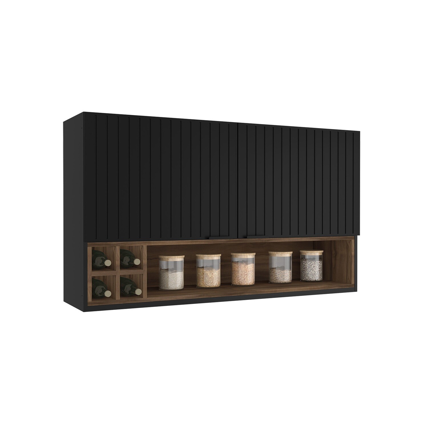MUNICH 2-DOOR WALL CABINET W/ WINE RACK NEW BLACK/GRAPHITE