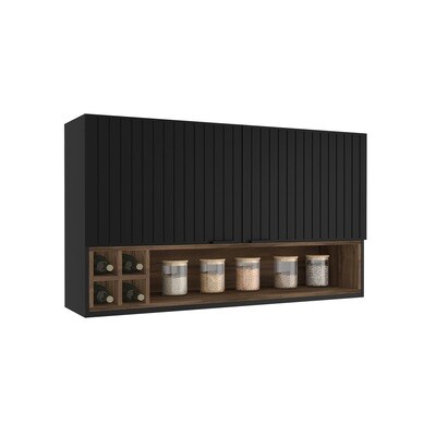 MUNICH 2-DOOR WALL CABINET W/ WINE RACK NEW BLACK/GRAPHITE