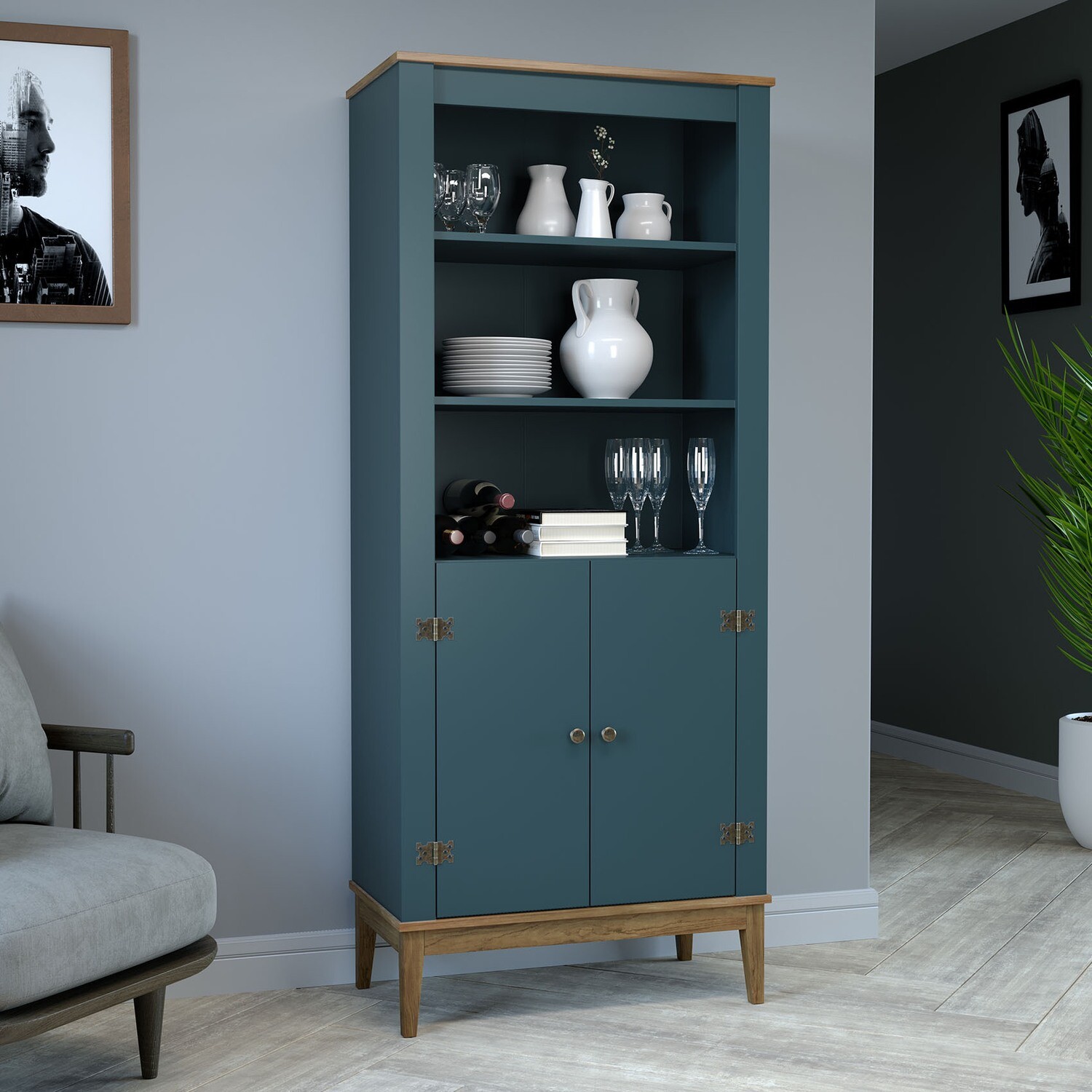 CHARLESTON HERITAGE BOOKCASE MOCHA/DEEP MARINE