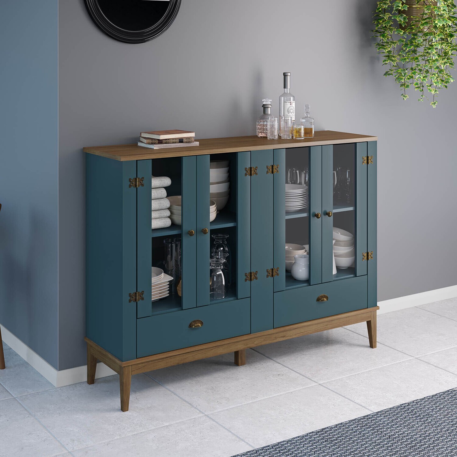 CHARLESTON HERITAGE DINING CABINET DEEP MARINE/MOCHA