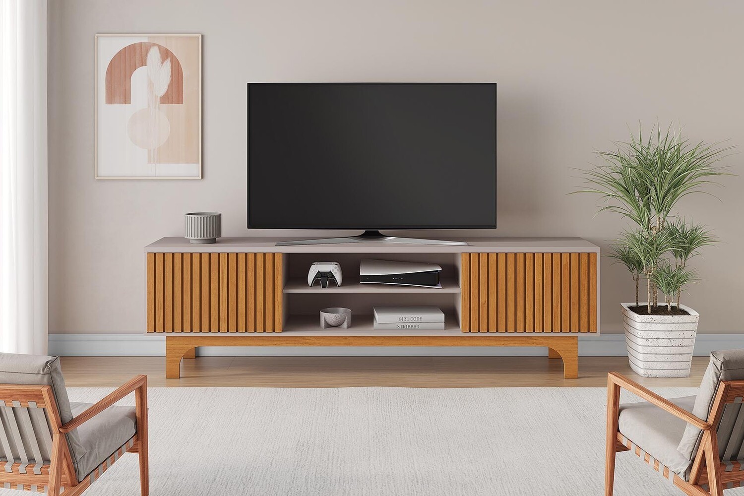RIO GRANDE TV STAND OFF WHITE/CINNAMON