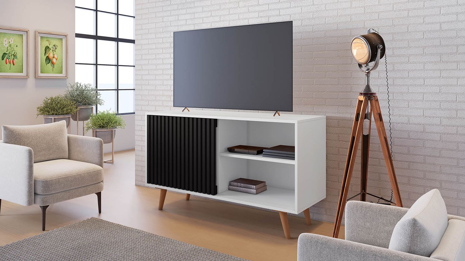 GURABO TV STAND WHITE/BLACK
