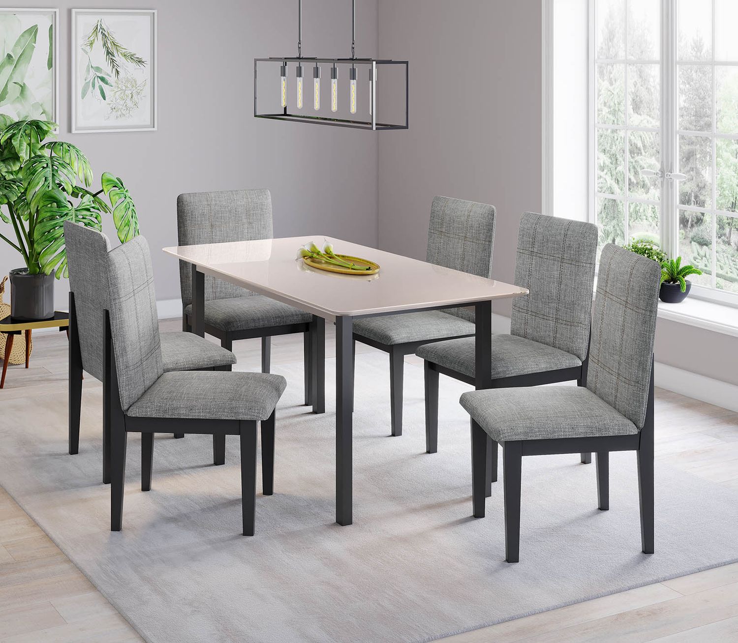 AUSTIN/OFF WHITE/BLACK/GRAY DINING SET 5-PCS, 63 IN. AUSTIN TABLE OFF WHITE AND 4 AUSTIN CHAIRS BLACK/GRAY