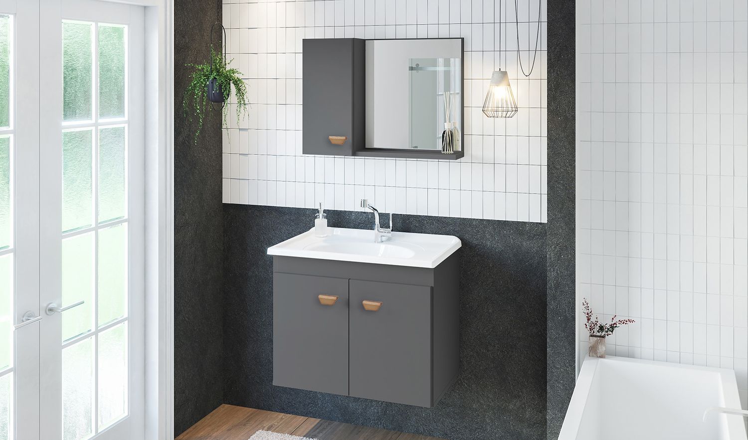 KONNOS II WALL MOUNT VANITY SET DARK GRAY