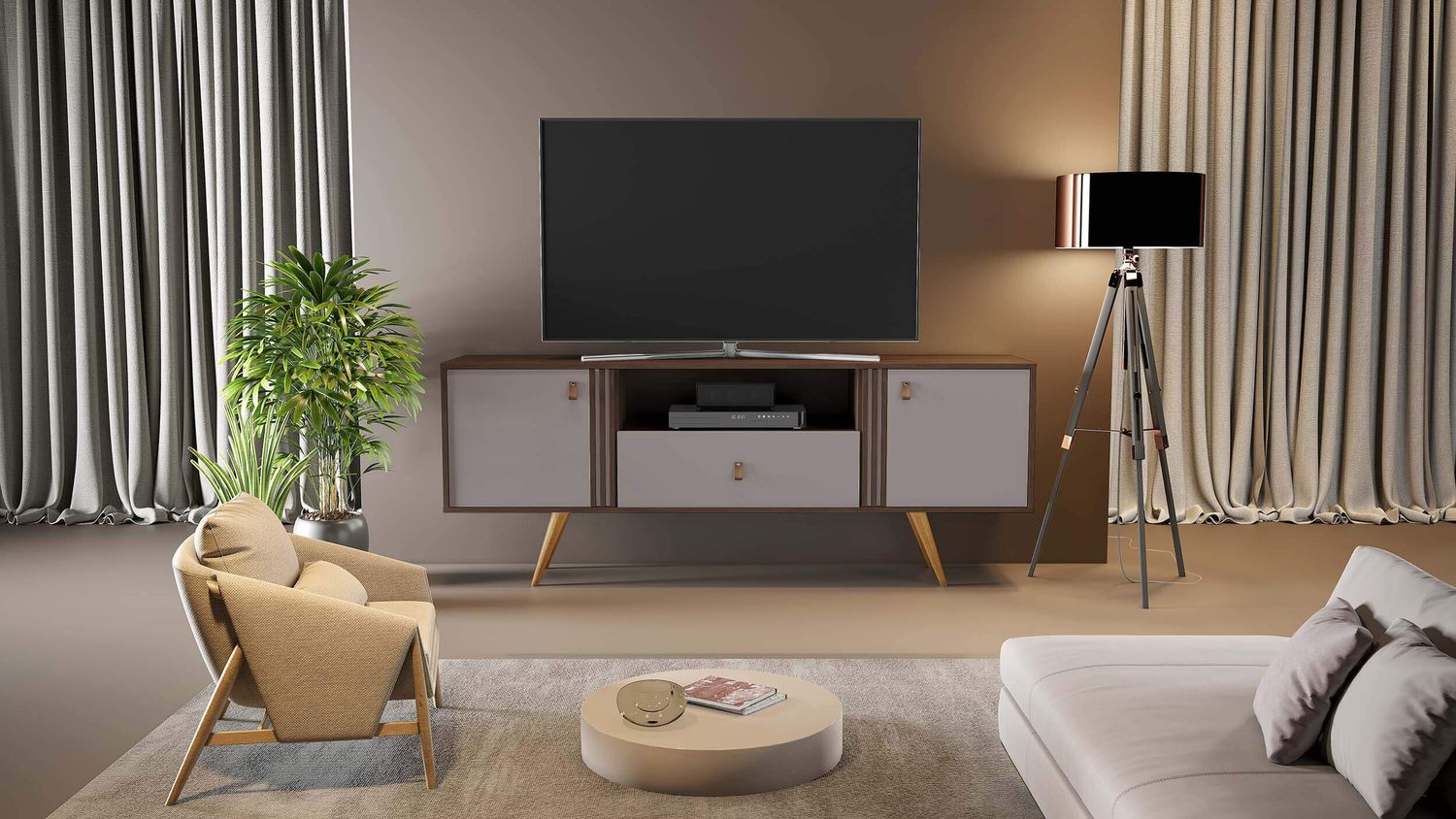 PONCE II TV STAND CAFFE/OFF WHITE