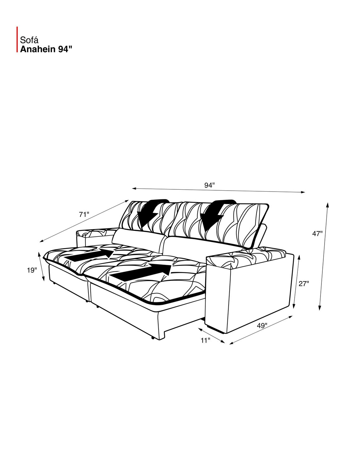 94 IN. ANAHEIM FAMILY SOFA OFF WHITE