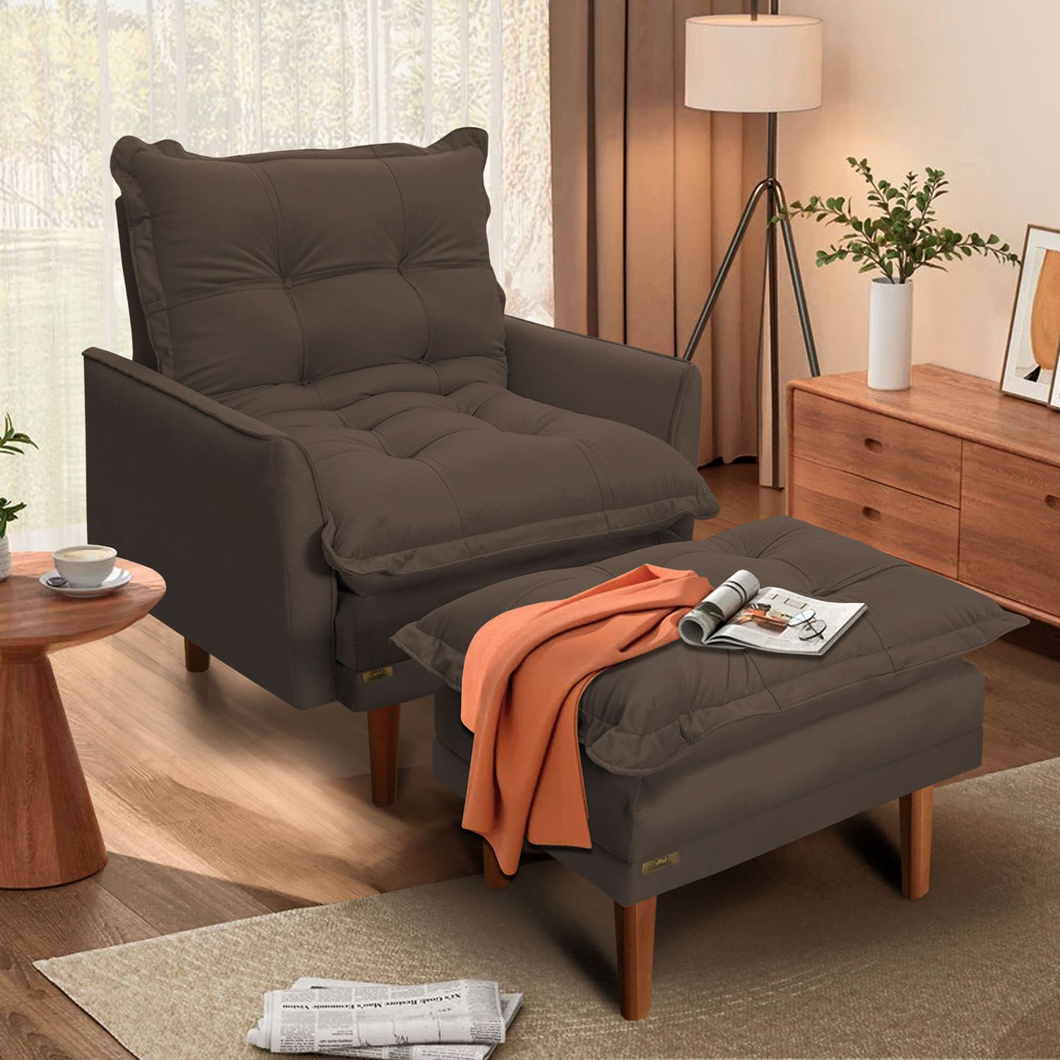 NEW HAVEN RECLINER AND OTTOMAN BROWN