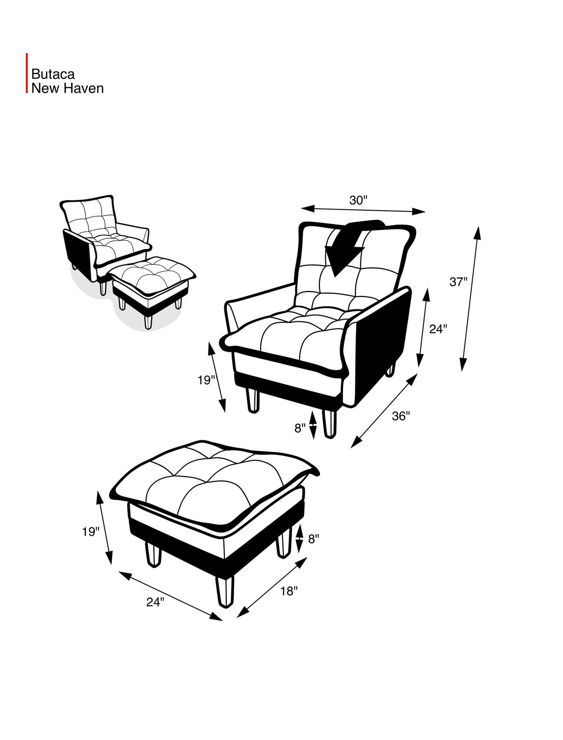 NEW HAVEN RECLINER AND OTTOMAN GRAPHITE