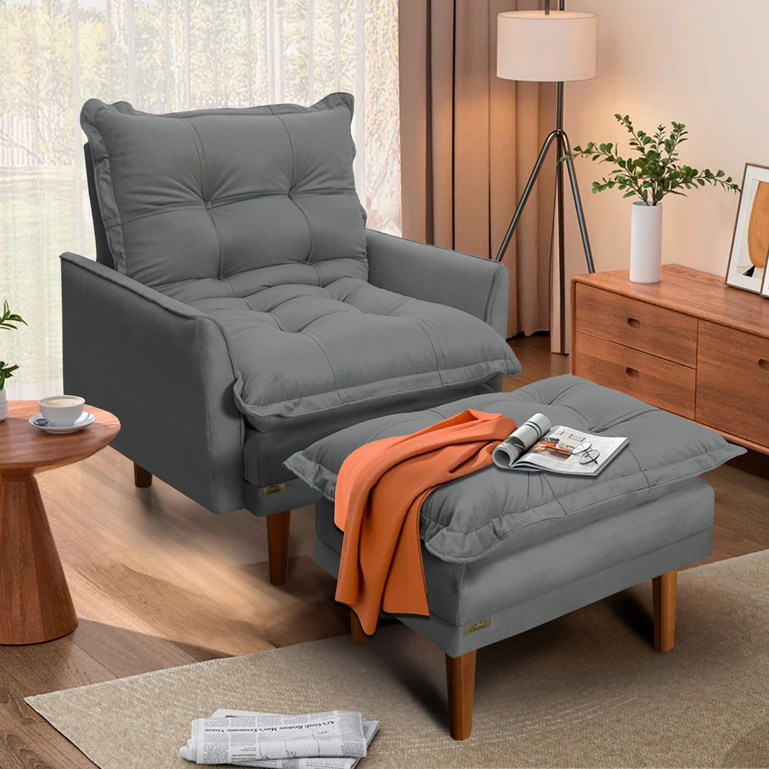 NEW HAVEN RECLINER AND OTTOMAN GRAPHITE