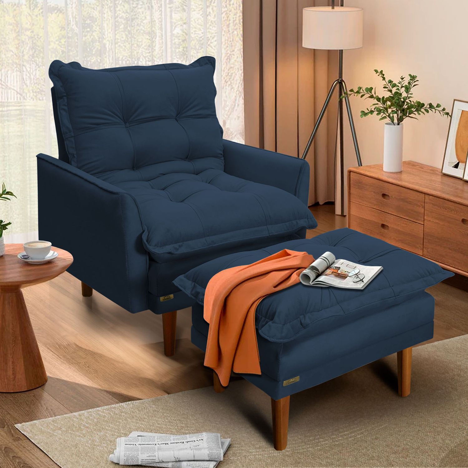 NEW HAVEN RECLINER AND OTTOMAN NAVY BLUE
