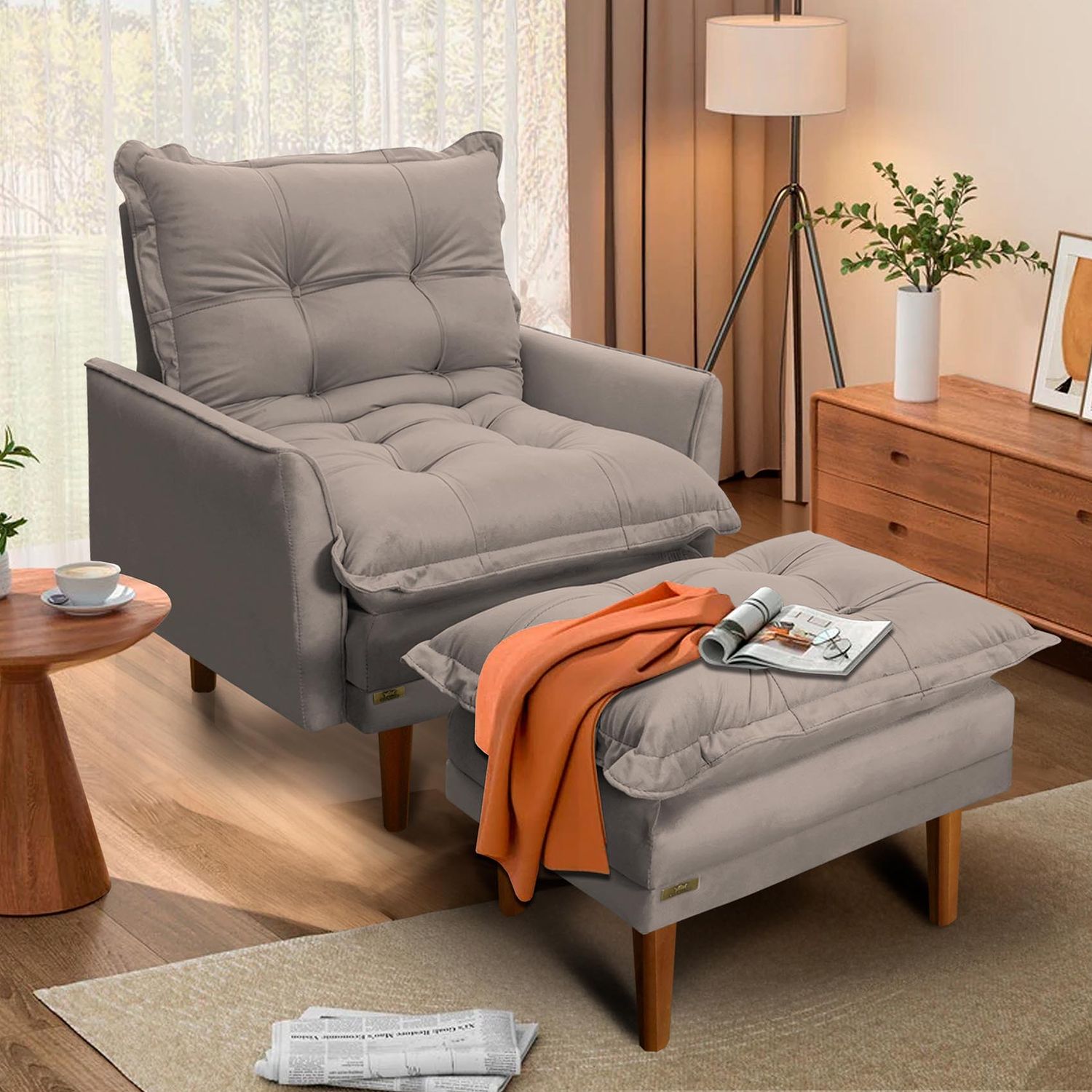 NEW HAVEN RECLINER AND OTTOMAN WARM GRAY
