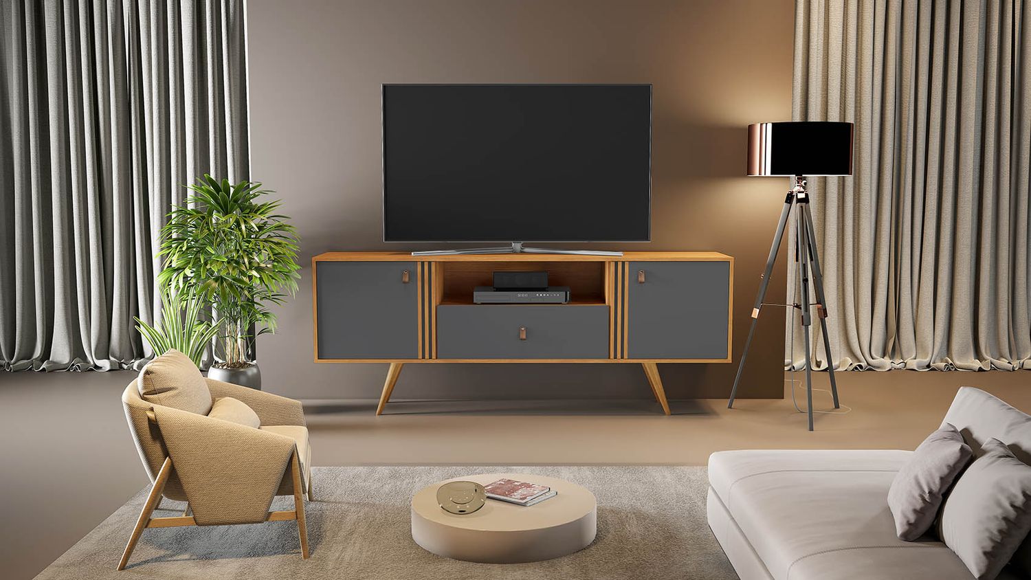 PONCE II TV STAND CINNAMON/GRAPHITE