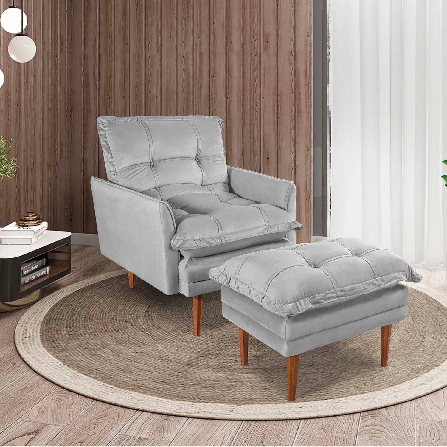 NEW HAVEN RECLINER AND OTTOMAN ICY GRAY